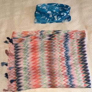 Headband + Scarf Multicolor Zigzag Scarf with Tassels
